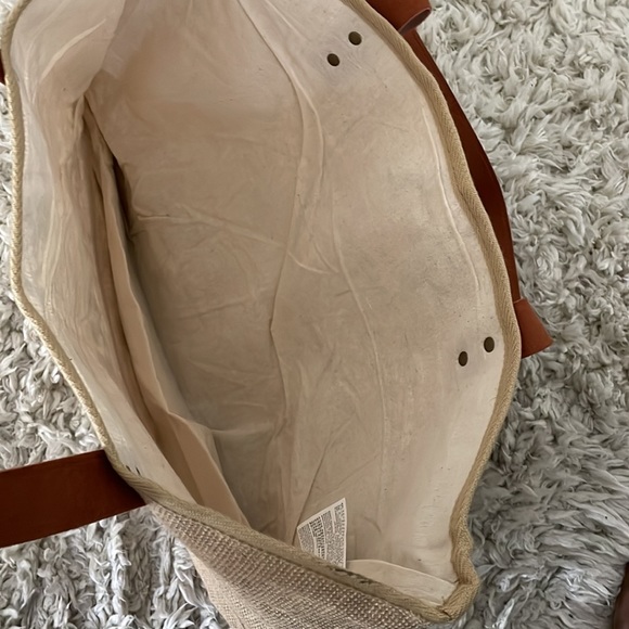 Nespresso Jute Tote Bag Shopper Faux Leather Handles 19"x14" NWOT - Picture 4 of 4